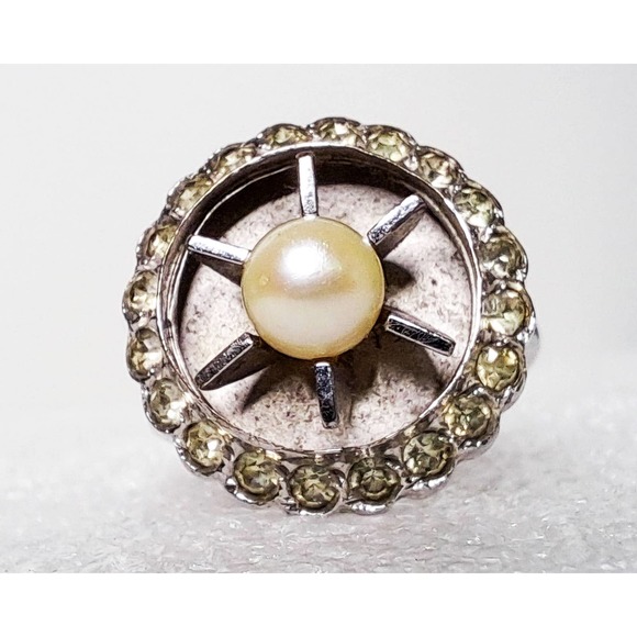 Vintage Theda Sterling Art Deco Pearl Ring Sz 6.5 Adj - Picture 1 of 7